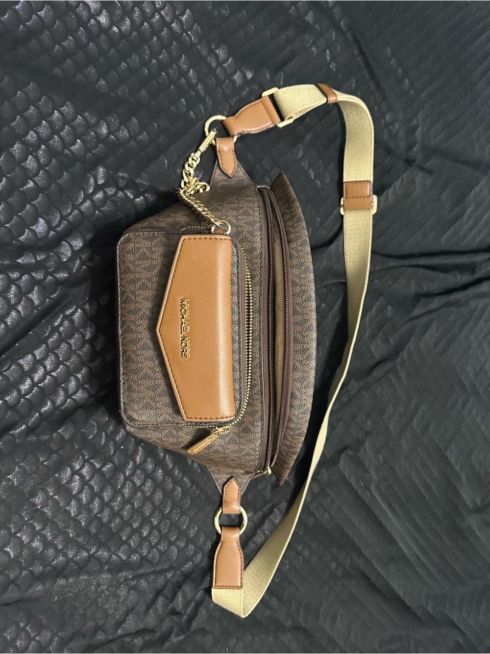 Michael Kors Brown Monogram Crossbody Belt Bag with Gold Hardware - Picture 11 of 12